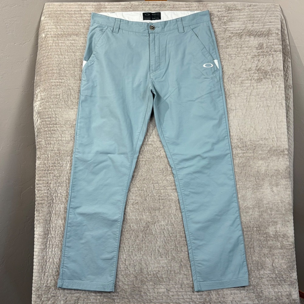 Oakley Golf‎ Pants Mens 36x34 Light Blue Flat Front Chino Trousers RN98548